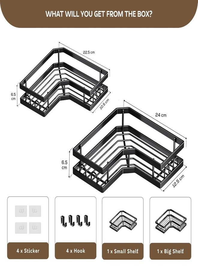 MIORAH Steel Bathroom Organiser Without Drill | Corner Shelves Organizer | Premium Wall Rack for Toiletries & Shower Storage | Rust Proof Pack of 2 - Image 2